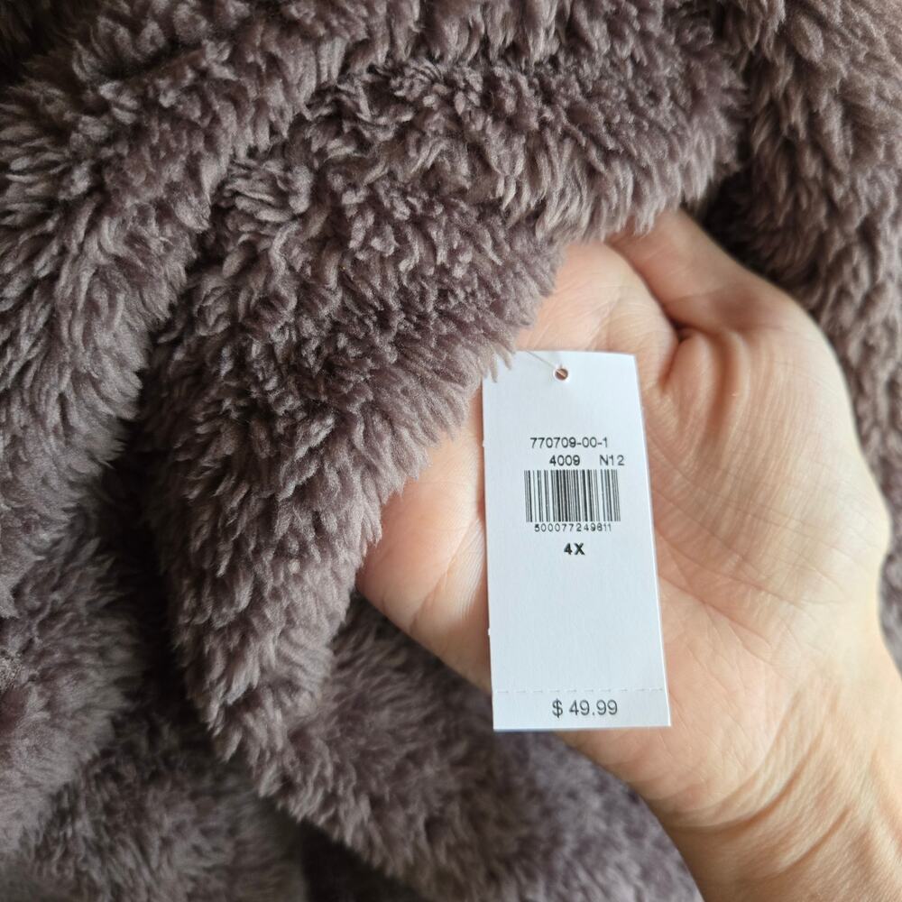Old Navy Teddy Sherpa Jacket NWT 4X Mythical Brown Half Zip Fuzzy Cozy Boho Fall - Picture 3 of 6